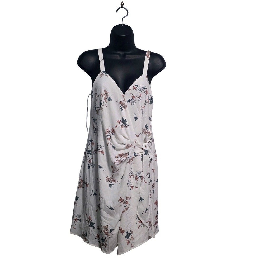 1.STATE Womens Floral V-Neck Tie Front White Pink XS Sleeveless Wrap SunDress